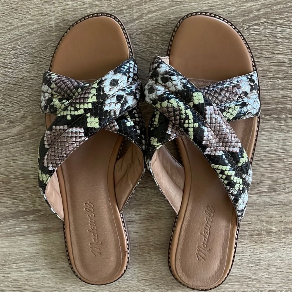 Madewell Snake-Print Crossband Sandals in Black, Tan, Cream, Yellow